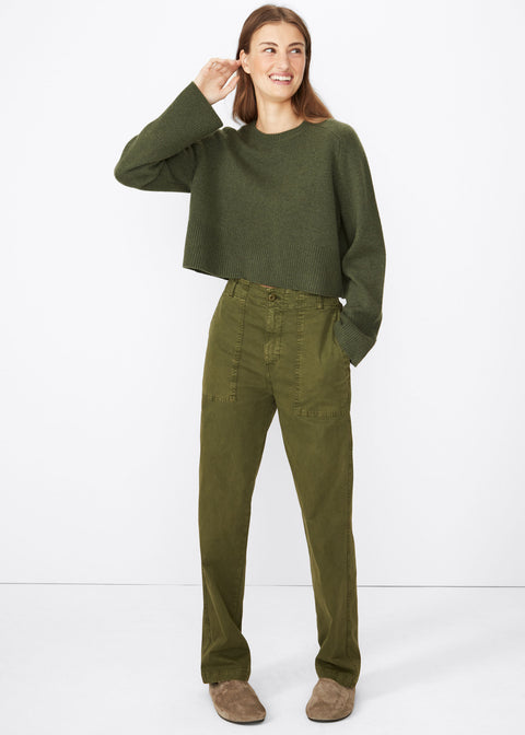 Model wearing the Cleo - Olive and the City Pants - Olive